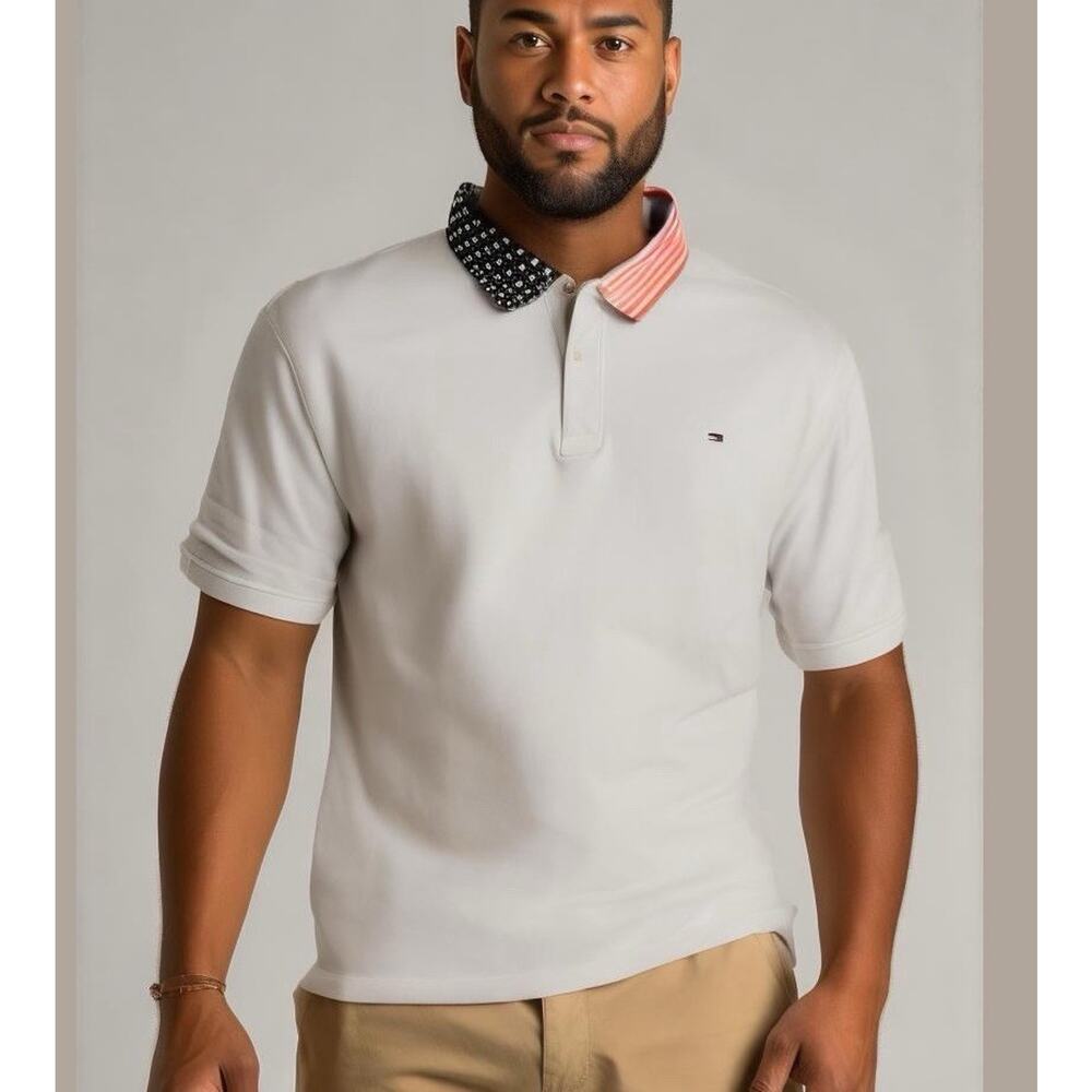 Tommy Hilfiger Men's White Polo Stars & Stripes Collar XXXL 3XL Patriotic USA